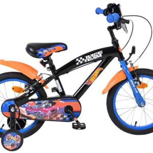 Mattel | Jongens Kinderfiets HotWheels, 16 inch, Zwart Oranje Blauw, Twee Handremmen